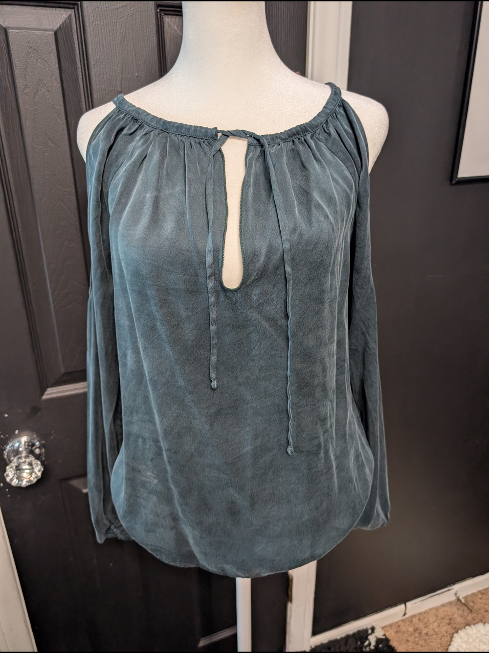 Chaser Slate Blue Off-Shoulder Peasant Top with Tie